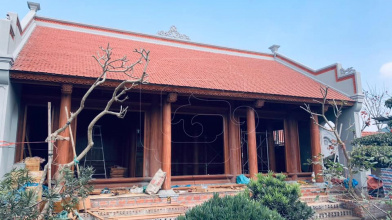 Thi công nhà thờ gia tiên tại làng cây cảnh Nam Điền