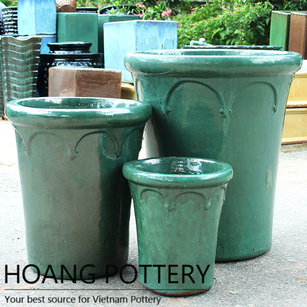 Green Ceramic Glazed Outdoor Tall Planter Green Ceramic Glazed Outdoor Tall Planter