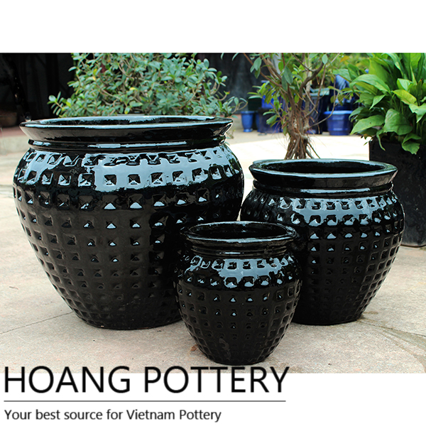 Black Ceramic Glazed outdoor round planter Black Ceramic Glazed outdoor round planter