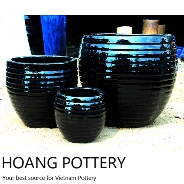 Outdoor Black Round Glazed Ceramic planter Pots Outdoor Black Round Glazed Ceramic planter Pots
