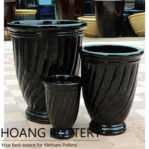 Black Ceramic Glazed Pot Outdoor