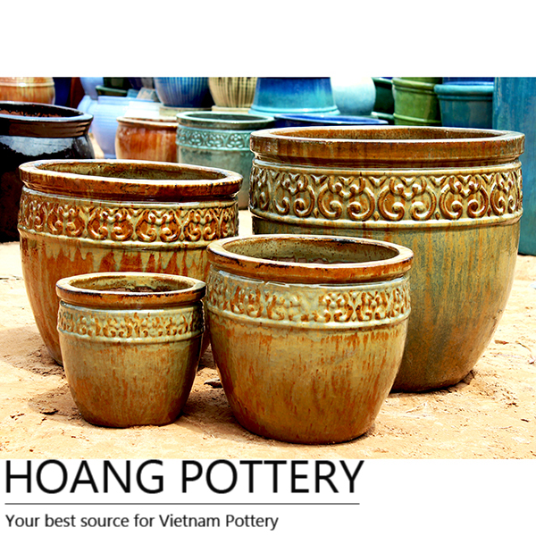 Burnt Cream Large Round Ceramic Pots