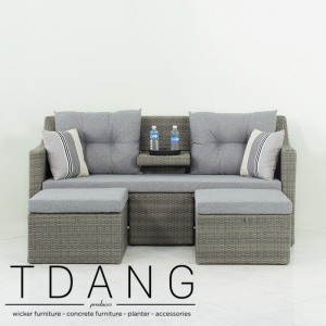 Madison Outdoor Wicker Loveseat with Ottoman (Code 3015)