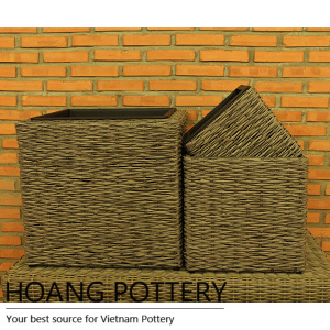 Square Wicker Planter Flower Pot (HPW051)