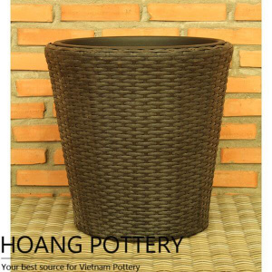 Low Round Wicker Planter Flower Pot Decor (HPW036)
