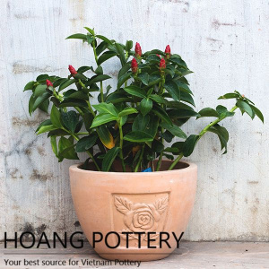 Rose Pattern Red Clay Garden Planter (HPTC021)