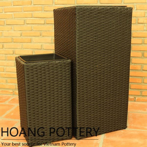Square Tall Wicker Planter (HPW057)