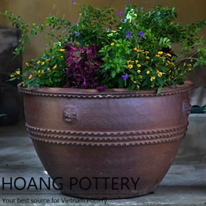 Pattern Round Shape Black Clay Pot (HPHP021)