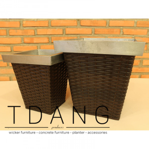 2 Piece Square Wicker Planter With Zinc Pots (TDW027)