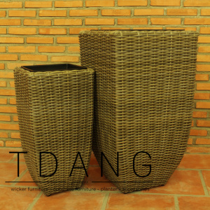 2 Piece Tall Square Flat Wicker Pot Set (TDW056)