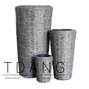 3 Round Tall Piece Wicker Planter Set With Plastic Pots (TDW062)