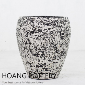 Tapered round rustic cement planter