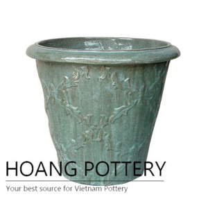 Apple green round ceramic planter