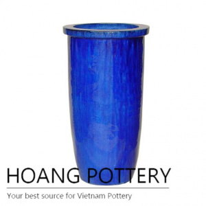 Blue ball round ceramic planter