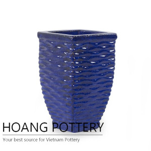 Blue wave square ceramic planter