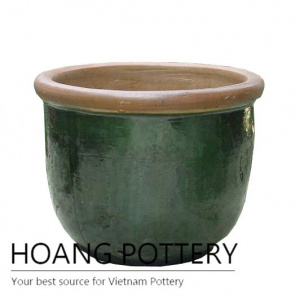Burnt green round ceramic planter for patio