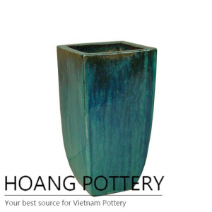 Burnt green tall ceramic garden planter