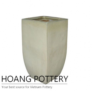 Cream big tall square ceramic planter