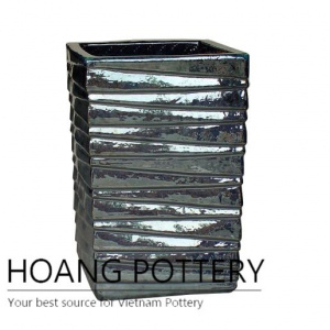 Glossy black tall square ceramic planter