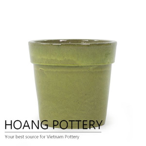 Light green low round ceramic planter