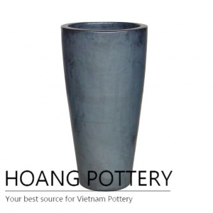 Matt black tall round ceramic patio pot