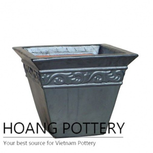 Matt black top pattern square ceramic pot