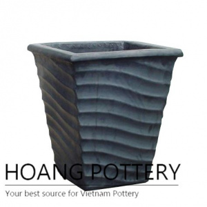 Matt black wave square ceramic planter