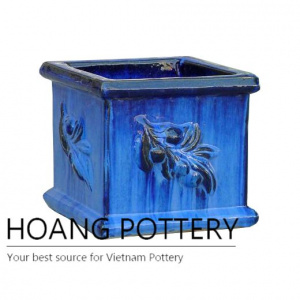 Olive blue square ceramic garden pot