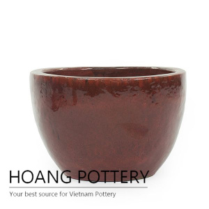 Red low round ceramic planter