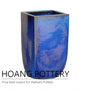 Round bottom ceramic blue planter