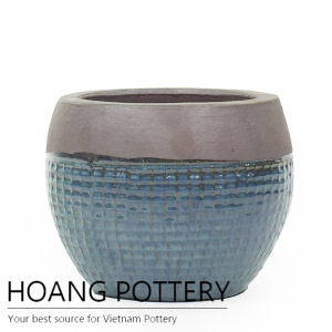 Rustic moss green round flower pot