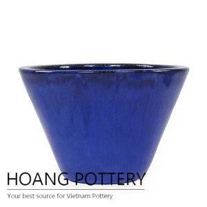 Simple round blue ceramic planter