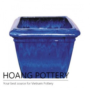 Small blue ceramic patio pot