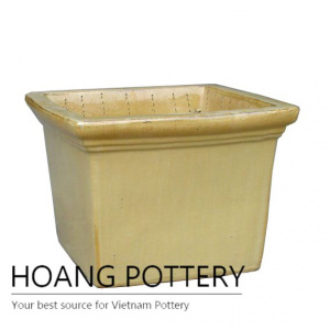 Small cream square ceramic pot
