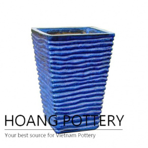 Small wave square ceramic blue planter