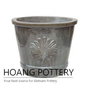 Smoke color round ceramic planter