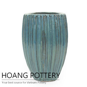 Tall round marble green ceramic garden pot