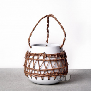 Round white cement pot