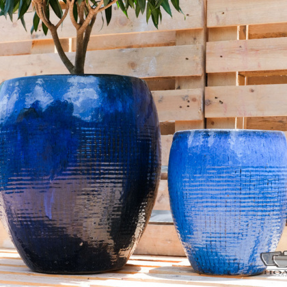 Outdoor blue ceramic pot