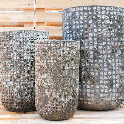 Round rustic grey cylinder pot