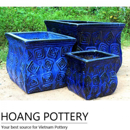 Blue Square Glazed Ceramic Pots (HPTV033)