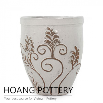 Carved Aqua Blue Glazed Ceramic Planters (HPPN016)