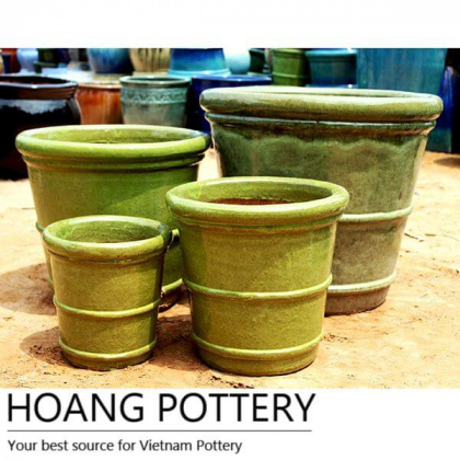 Ceramic Glazed Pots with Two Rings (HPTR017)