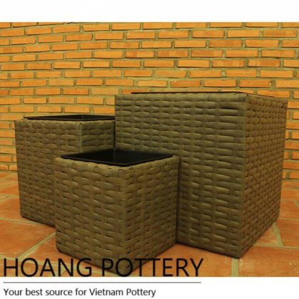 Square Wicker Flower Planter Garden Decor (HPW053)