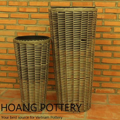 Tall Round Wicker Planter Decor (HPW046)
