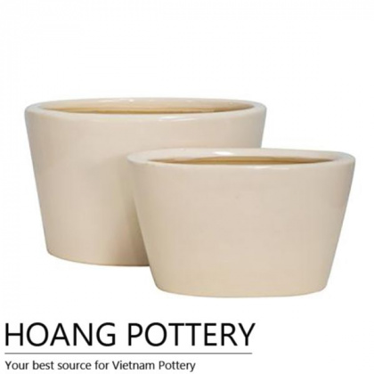Cream Glazed Ceramic Bonsai Pot (HPIP025)