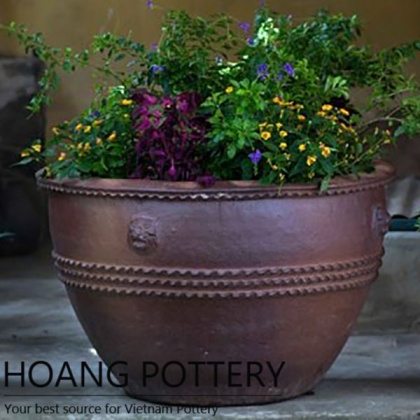 Pattern Round Shape Black Clay Pot (HPHP021)
