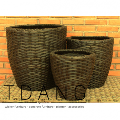Vietnam 3 Piece Set Of Round Wicker Planter Set (TDW038)