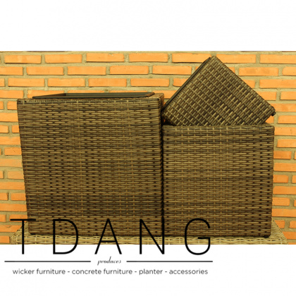 3 Piece Square Half-round Wicker Planter Set With Plastic Pot (TDW045)