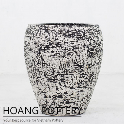 Tapered round rustic cement planter